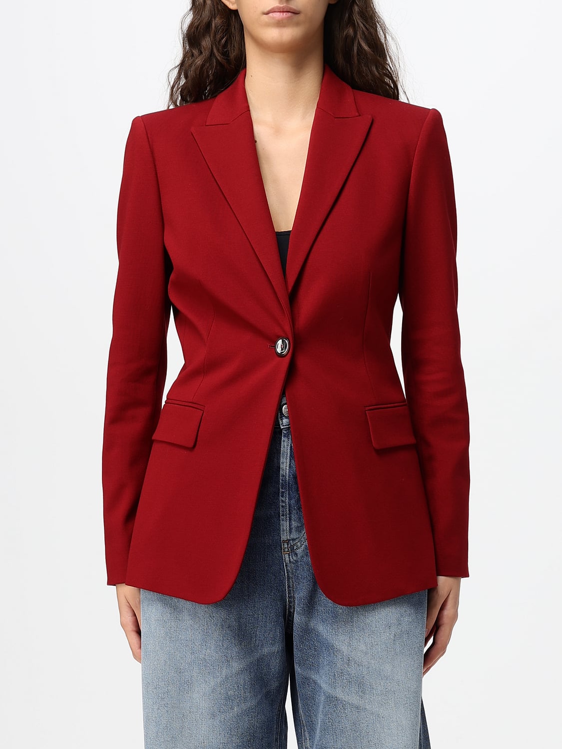 PINKO JACKET: Single-Breasted Slim Fit Crêpe Blazer PINKO with One-Button Closure, Red - Img 1
