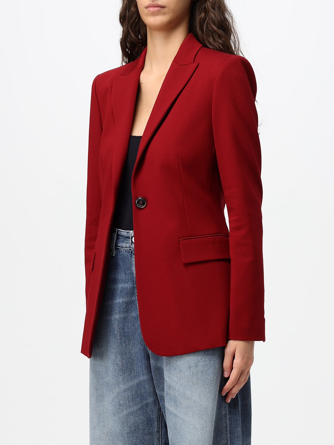 PINKO JACKET: Single-Breasted Slim Fit Crêpe Blazer PINKO with One-Button Closure, Red - Img 3