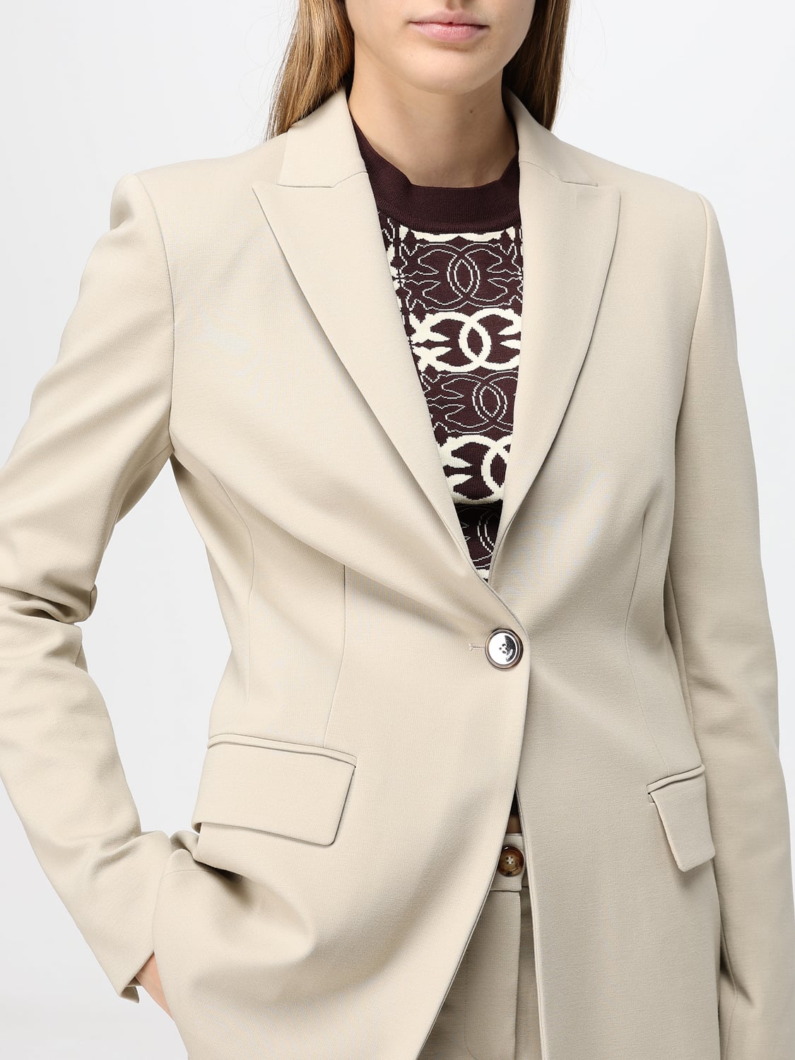 PINKO JACKE: Einreihiger Slim-Fit-Blazer aus Crêpe von PINKO mit Einknopfverschluss, Beige - Img 4