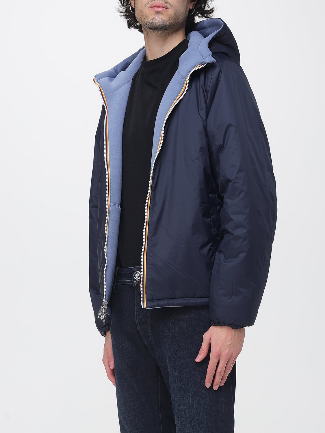 K-WAY JACKET: Reversible Hooded K-Way Windbreaker in Recycled Polyester, Navy - Img 3