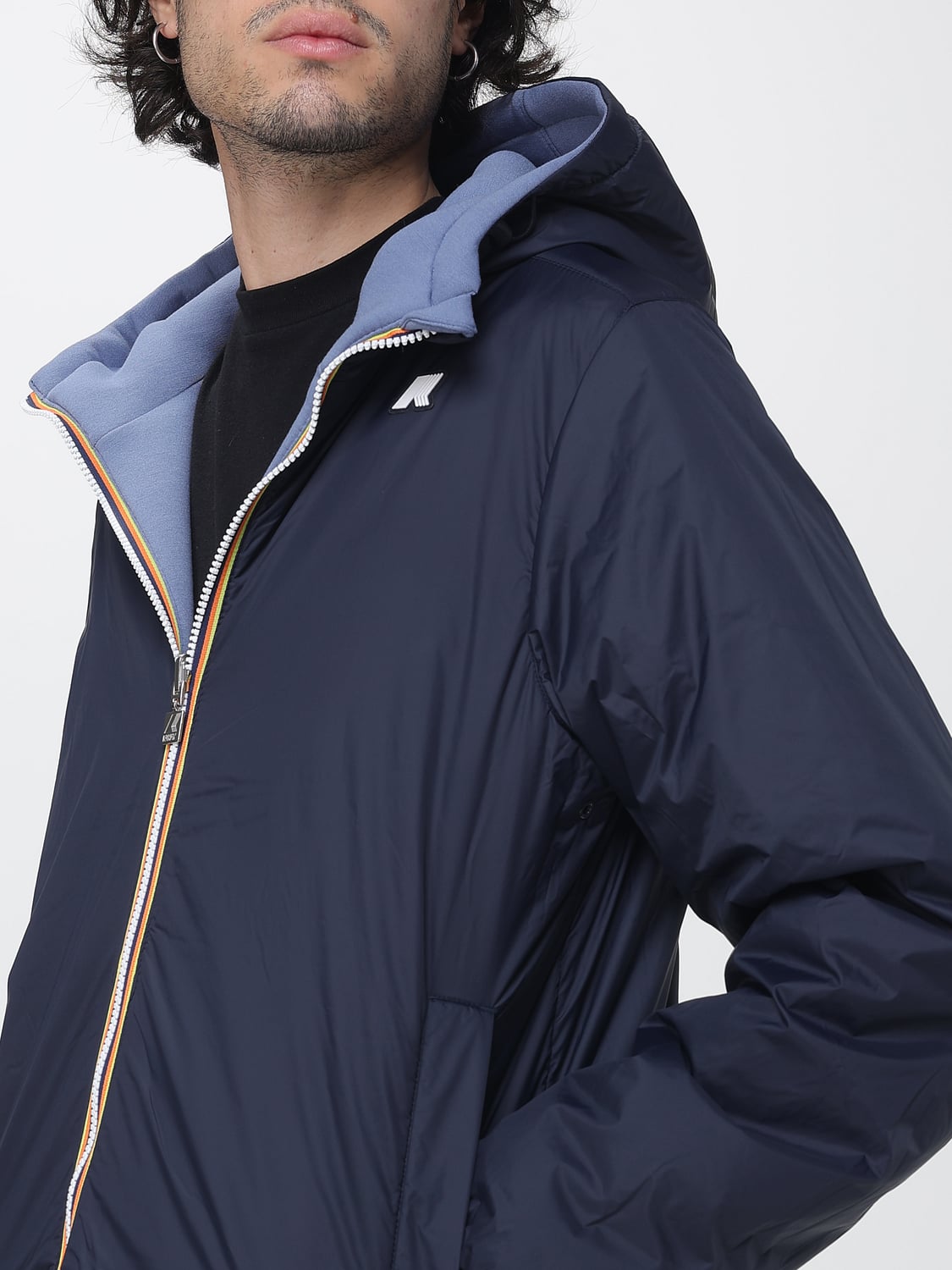 K-WAY JACKET: Reversible Hooded K-Way Windbreaker in Recycled Polyester, Navy - Img 4