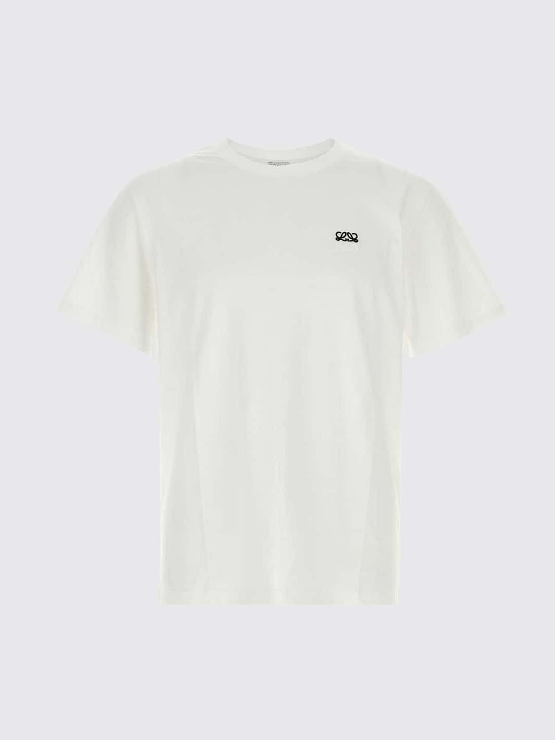 LOEWE T-SHIRT: Loewe Schwarzes Baumwoll-Rundhals-T-Shirt mit kontrastierendem Logo-Print auf der Brust, Weiß - Img 2