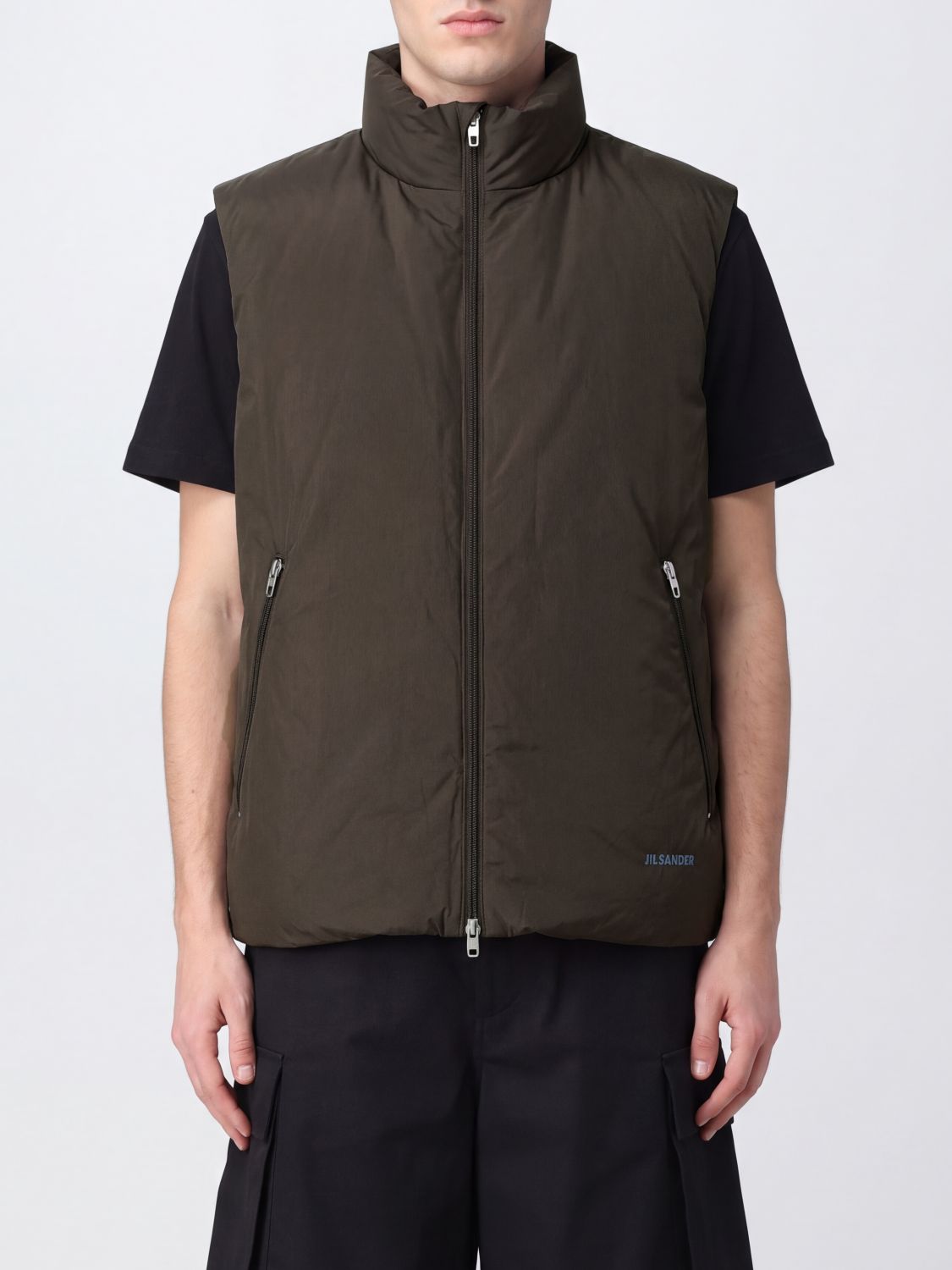 JIL SANDER SUIT VEST: Jil Sander Ghost Capsule Padded Nylon Gilet with High Neck and Zip Closure, Brown - Img 1