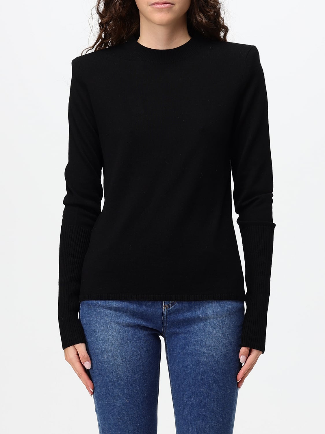 PINKO PULLOVER: Langärmeliger Slim-Fit-Pullover Pinko mit Rundhalsausschnitt aus reiner Wolle, Schwarz - Img 1