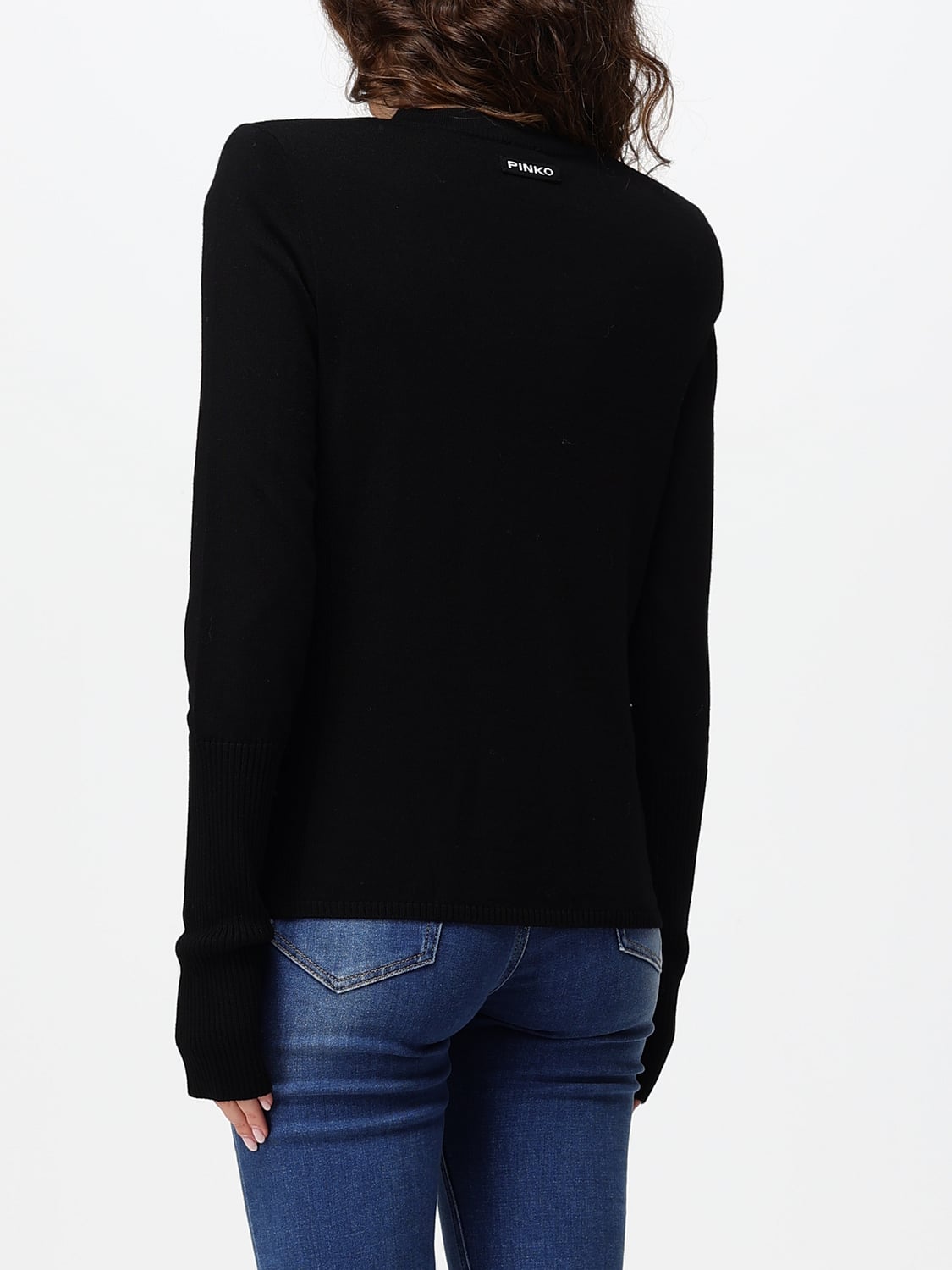 PINKO PULLOVER: Langärmeliger Slim-Fit-Pullover Pinko mit Rundhalsausschnitt aus reiner Wolle, Schwarz - Img 2