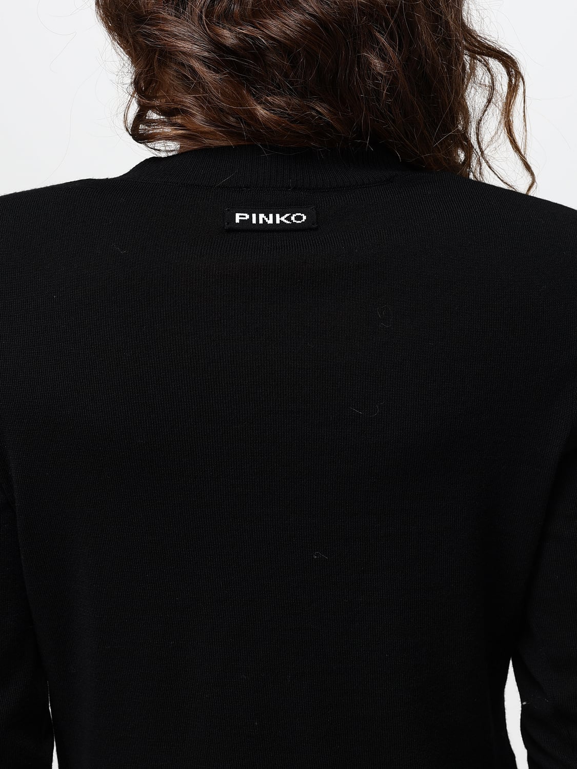 PINKO PULLOVER: Langärmeliger Slim-Fit-Pullover Pinko mit Rundhalsausschnitt aus reiner Wolle, Schwarz - Img 3