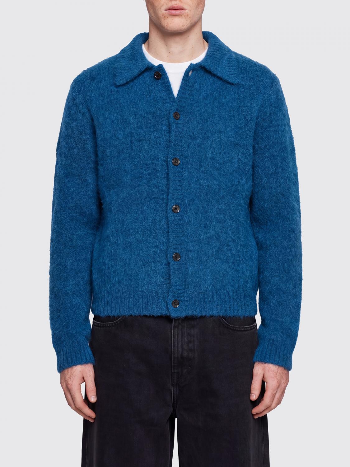 DRIES VAN NOTEN PULLOVER: Dries Van Noten Cardigan im Polo-Stil aus Alpaka- und Merinowollmischung, Himmelblau - Img 1