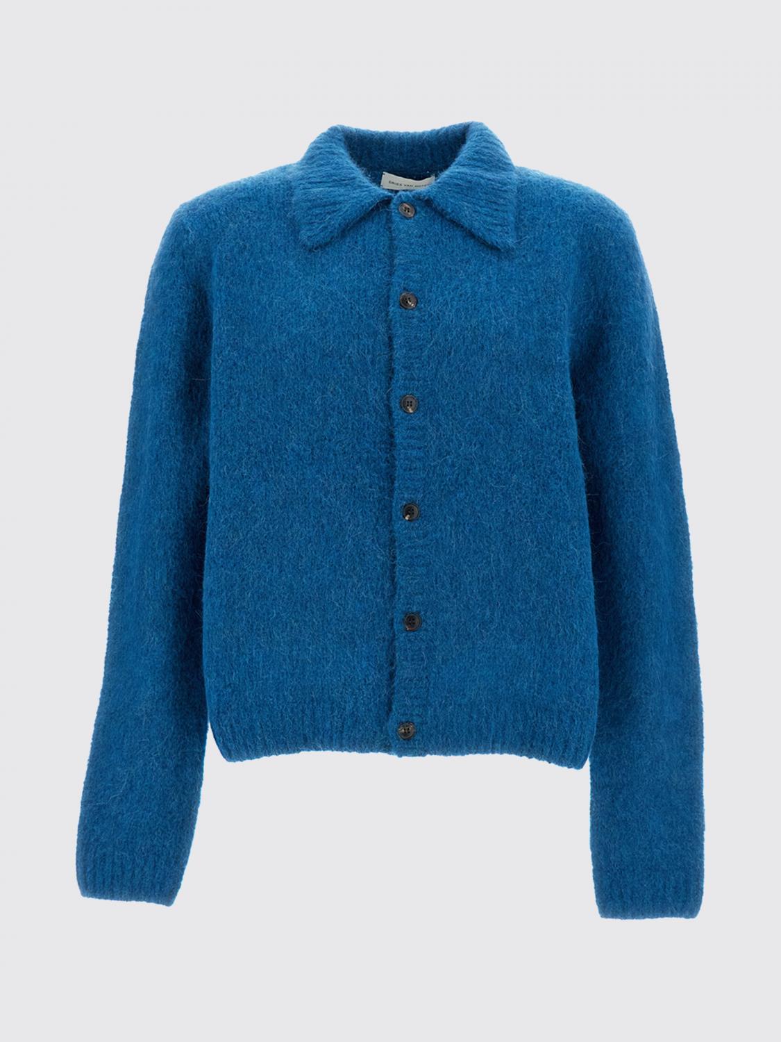 DRIES VAN NOTEN PULLOVER: Dries Van Noten Cardigan im Polo-Stil aus Alpaka- und Merinowollmischung, Himmelblau - Img 2