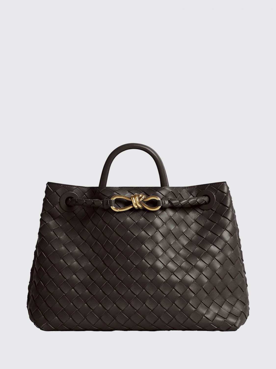 BOTTEGA VENETA HANDBAG: Bottega Veneta Andiamo Handbag in Intrecciato Lambskin Leather, Brown - Img 1