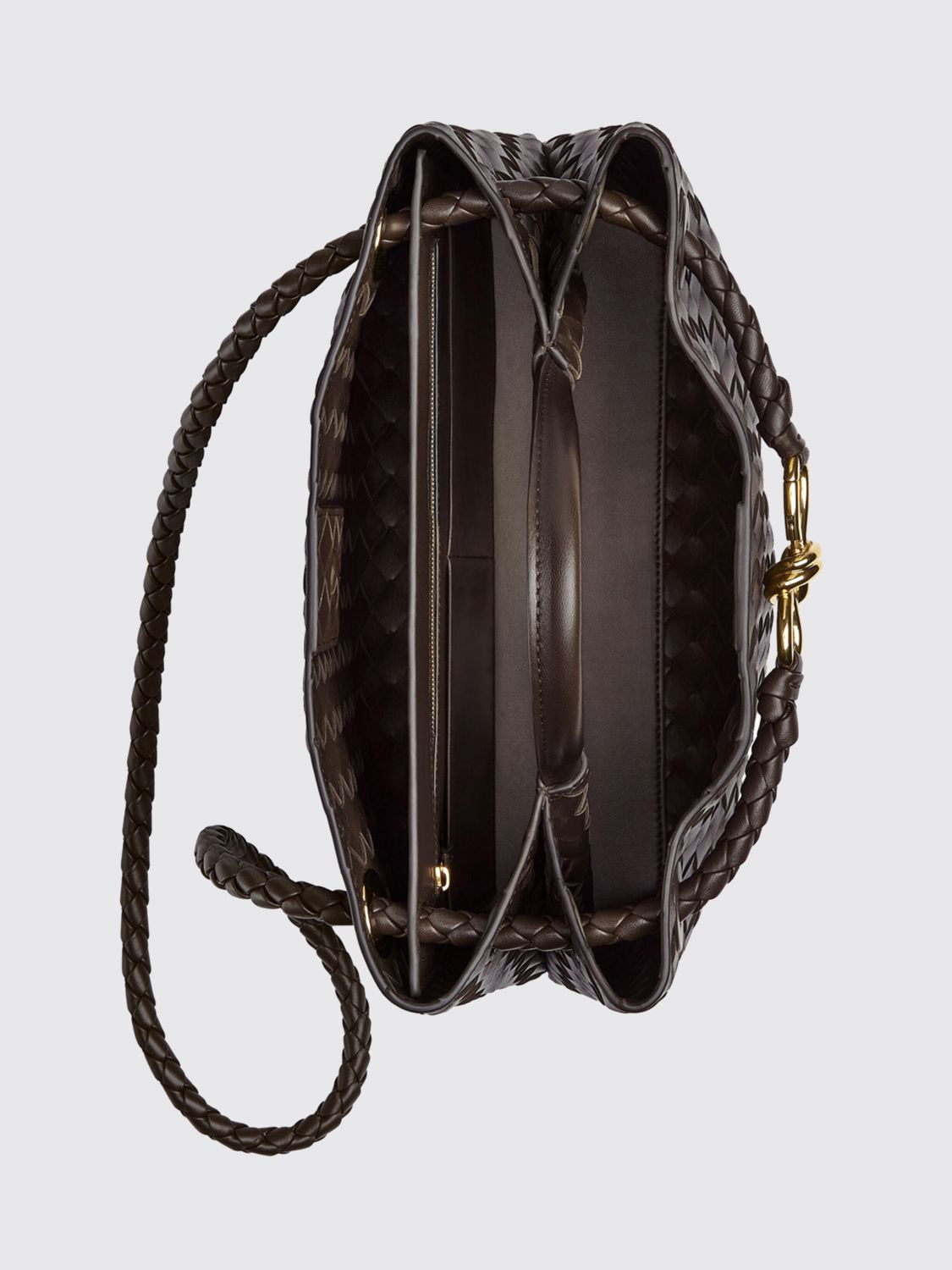 BOTTEGA VENETA HANDBAG: Bottega Veneta Andiamo Handbag in Intrecciato Lambskin Leather, Brown - Img 4