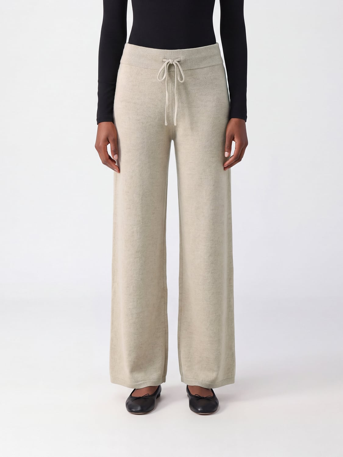 LISA YANG PANTALONI: Pantaloni wide leg Lisa Yang in puro cashmere con vita alta e coulisse, Naturale - Img 1