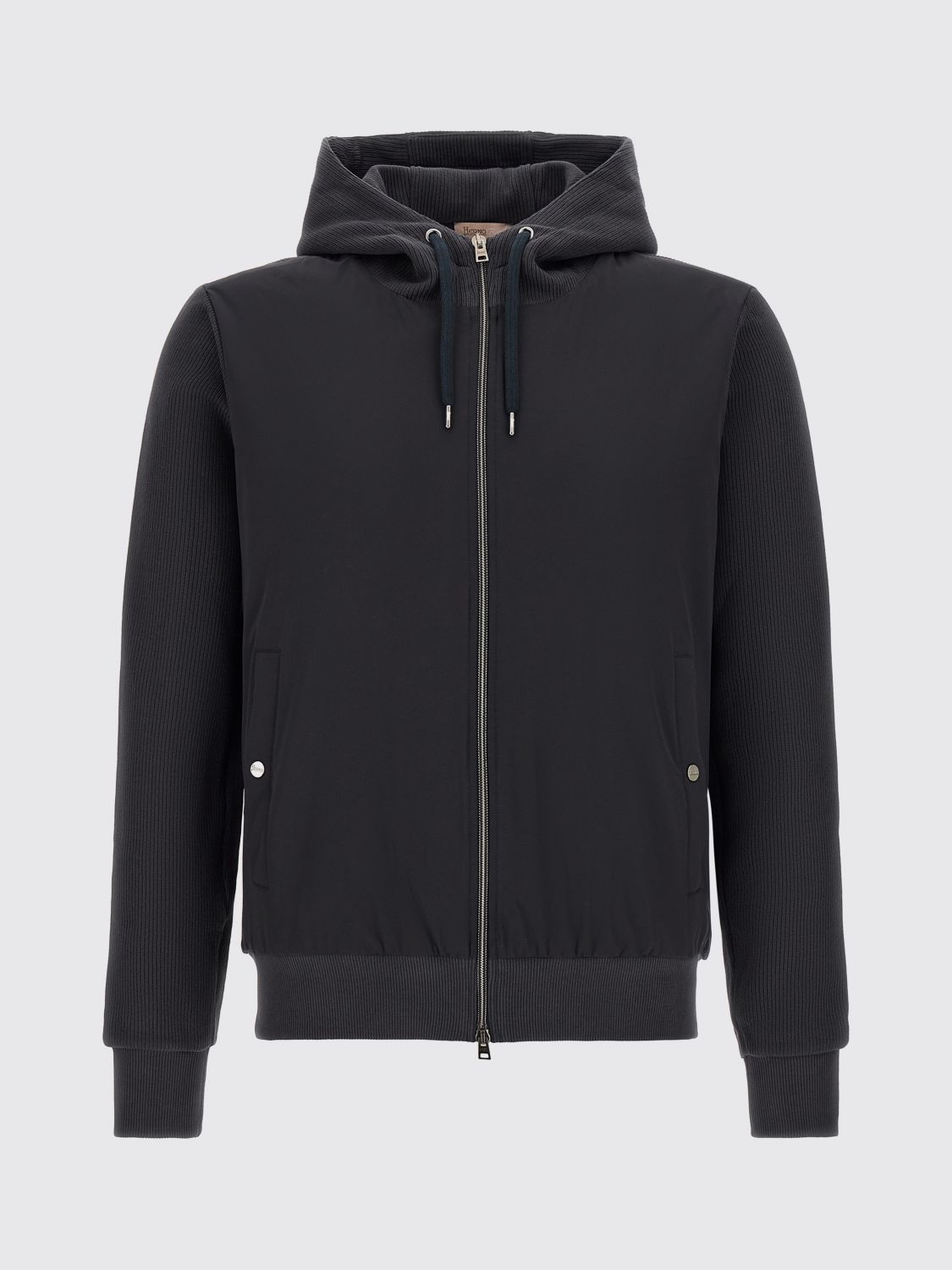 HERNO JACKET: Hooded Relaxed Fit Bomber Jacket Herno in Cotton and Nylon, Blue - Img 2