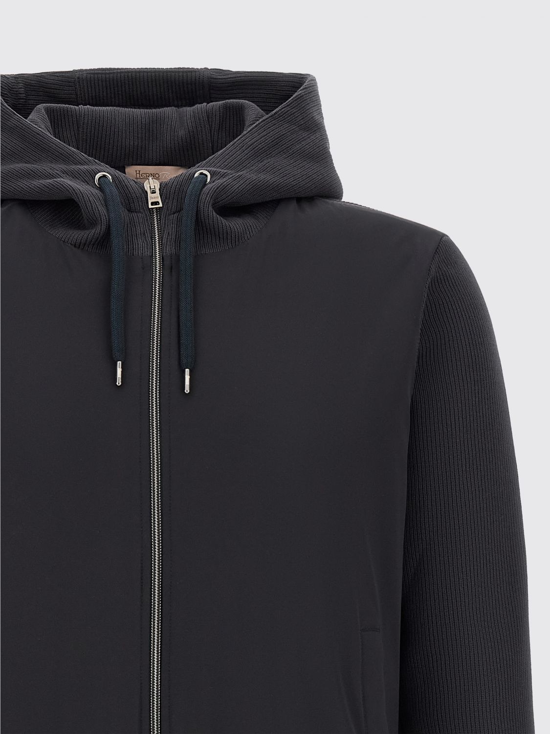 HERNO JACKET: Hooded Relaxed Fit Bomber Jacket Herno in Cotton and Nylon, Blue - Img 4