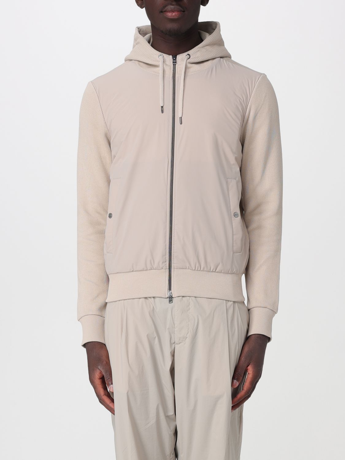 HERNO JACKET: Hooded Relaxed Fit Bomber Jacket Herno in Cotton and Nylon, Cream - Img 1
