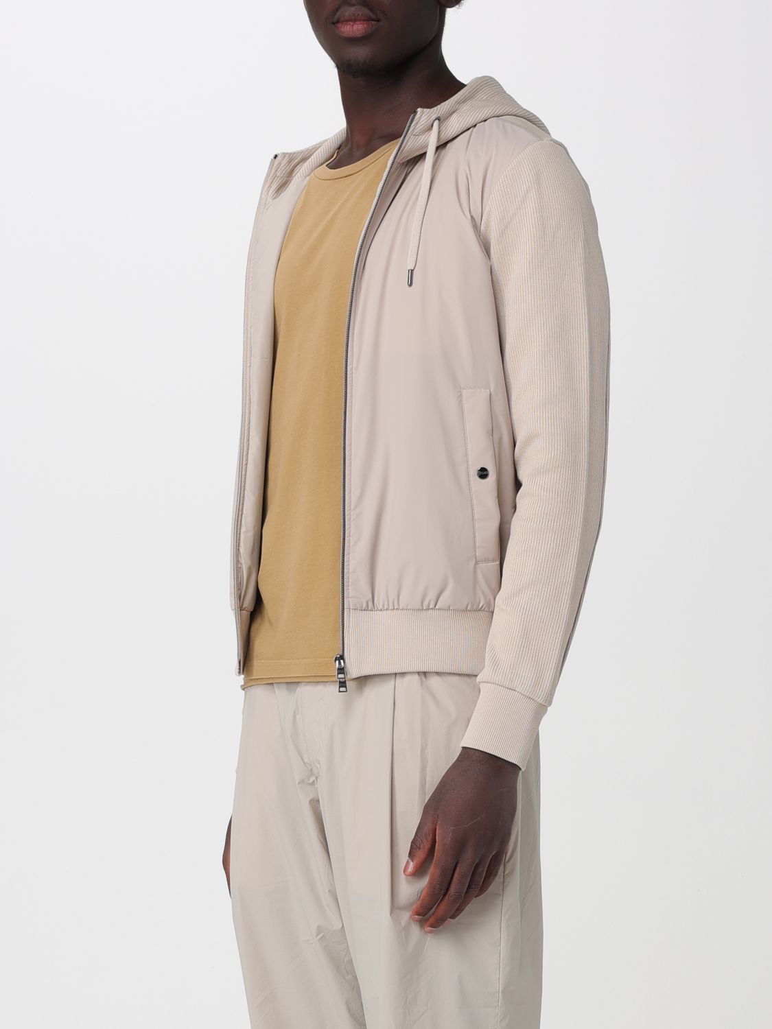 HERNO JACKET: Hooded Relaxed Fit Bomber Jacket Herno in Cotton and Nylon, Cream - Img 3