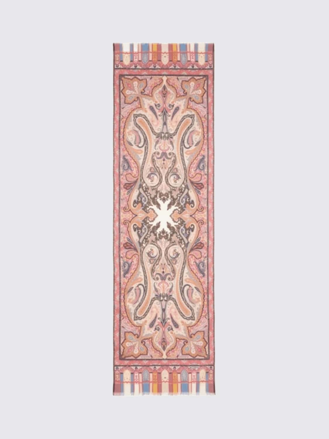 ETRO スカーフ: Etro ペイズリープリント カシミア＆シルクブレンド フリンジ付きスカーフ, ブラッシュピンク - Img 1