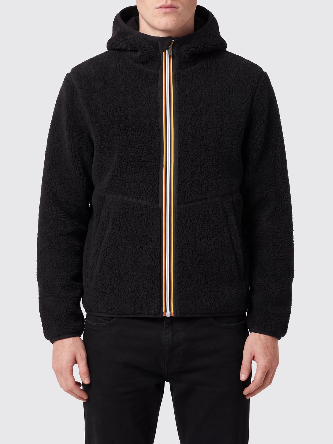 K-WAY SWEATSHIRT: Casual Zip-Up Hooded Sweatshirt K-Way Crafted from Soft Sherpa Fleece, Black - Img 1
