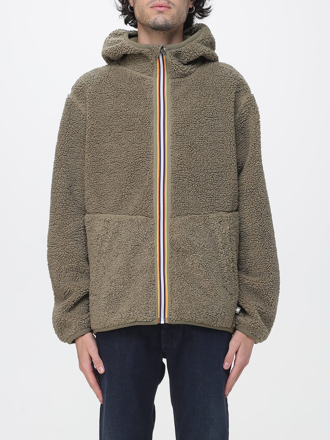 K-WAY SWEATSHIRT: Casual Zip-Up Hooded Sweatshirt K-Way Crafted from Soft Sherpa Fleece, Beige - Img 1