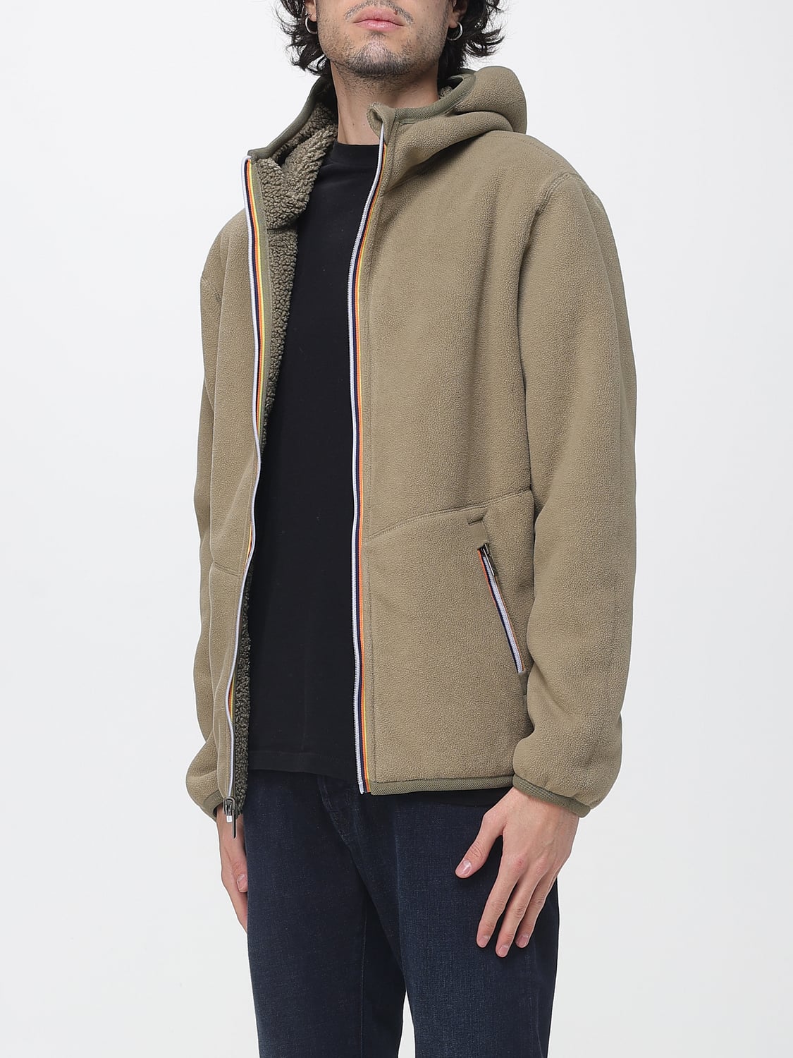 K-WAY SWEATSHIRT: Casual Zip-Up Hooded Sweatshirt K-Way Crafted from Soft Sherpa Fleece, Beige - Img 3