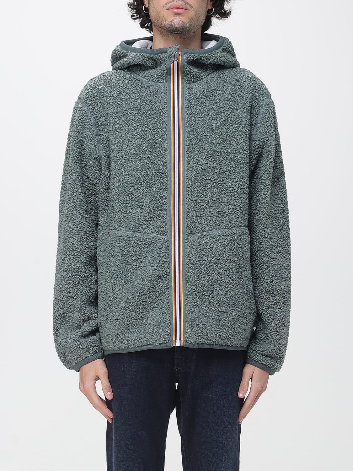 K-WAY SWEATSHIRT: Casual Zip-Up Hooded Sweatshirt K-Way Crafted from Soft Sherpa Fleece, Bottle Green - Img 1
