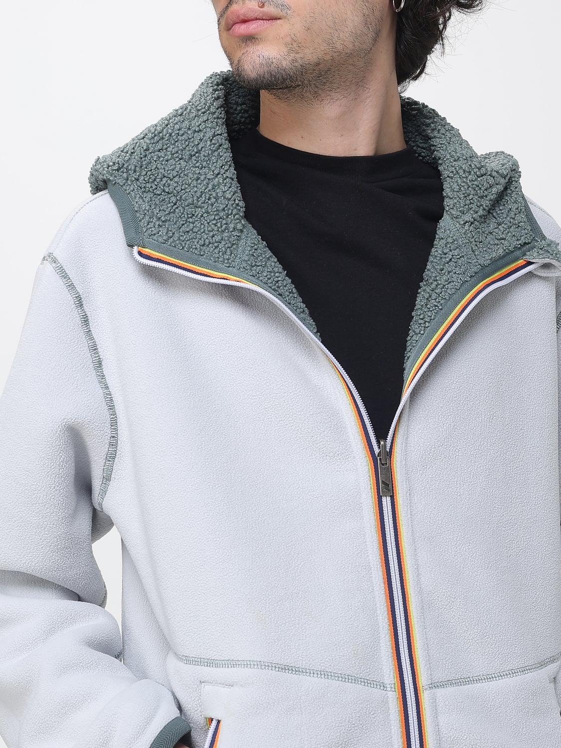 K-WAY SWEATSHIRT: Casual Zip-Up Hooded Sweatshirt K-Way Crafted from Soft Sherpa Fleece, Bottle Green - Img 4