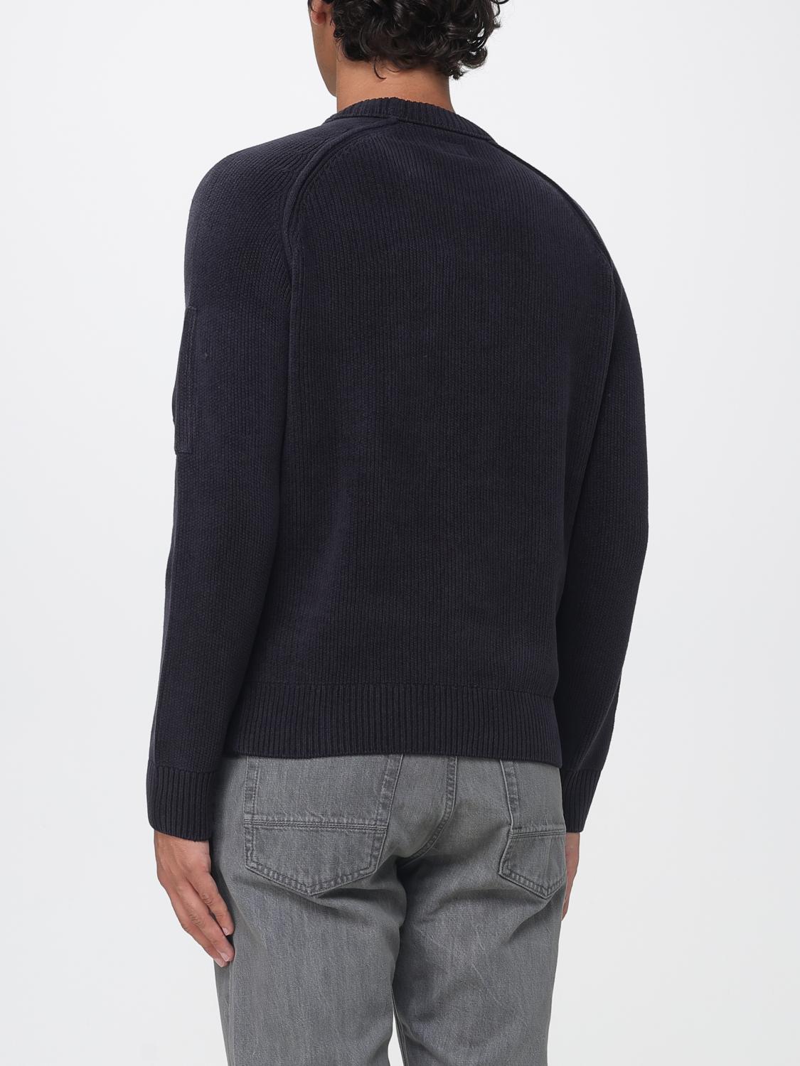 C.P. COMPANY PULLOVER: C.P. Company Baumwoll-Rundhalspullover mit appliziertem Logo und Rippbündchen, Blau - Img 2