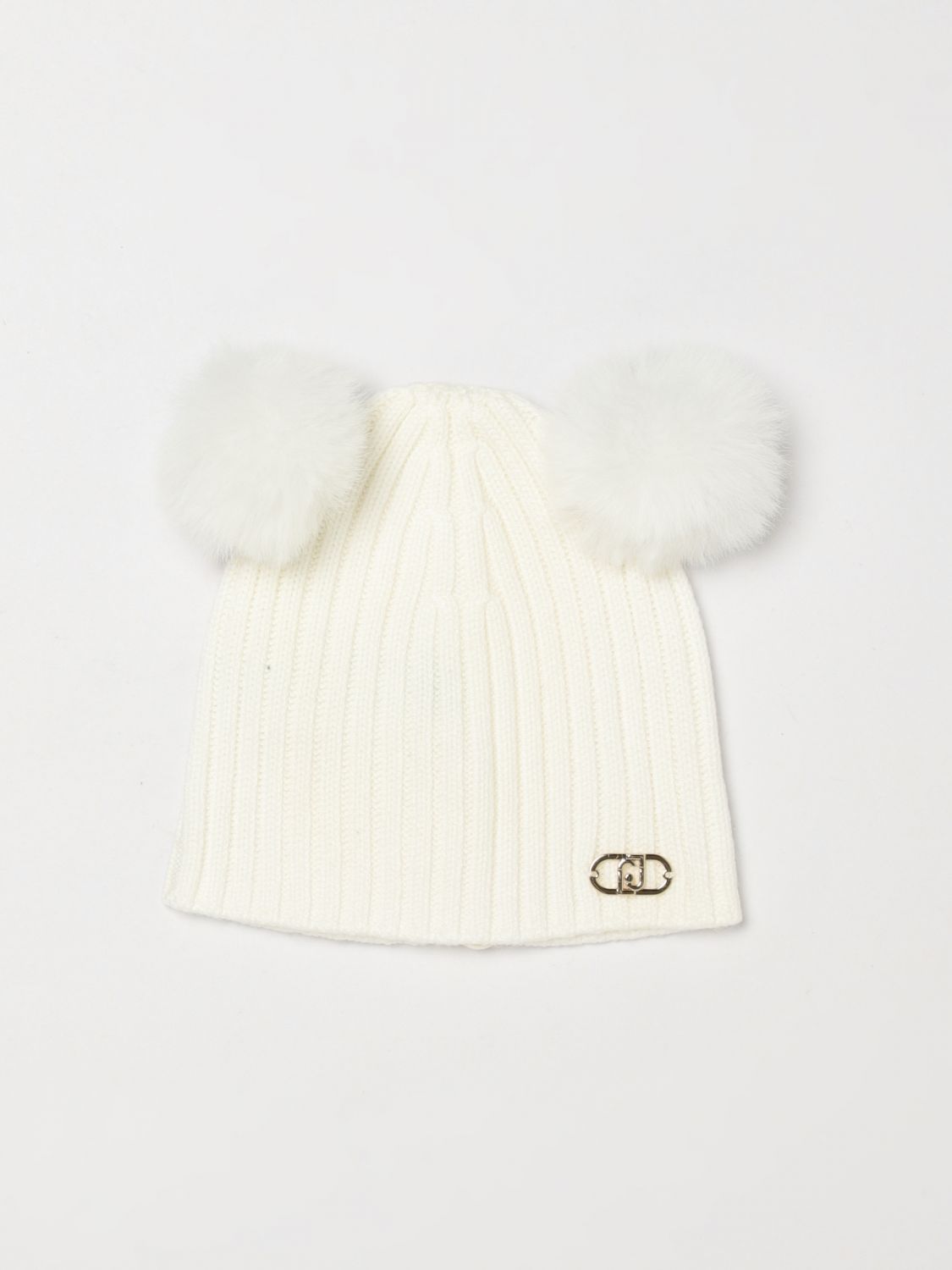 LIU JO HAT: Liu Jo Girl's Rib-Knit Beanie with Pom-Pom and Embroidery, White - Img 1