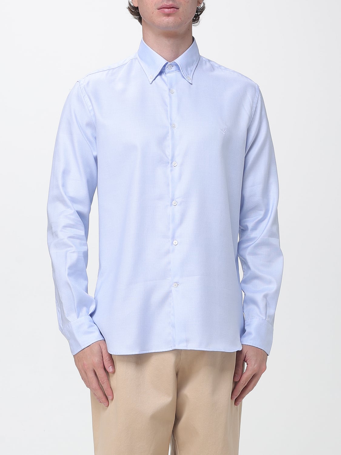 BROOKSFIELD CHEMISE: Chemise Brooksfield en coton structuré avec logo et col boutonné, Bleu Azur - Img 1
