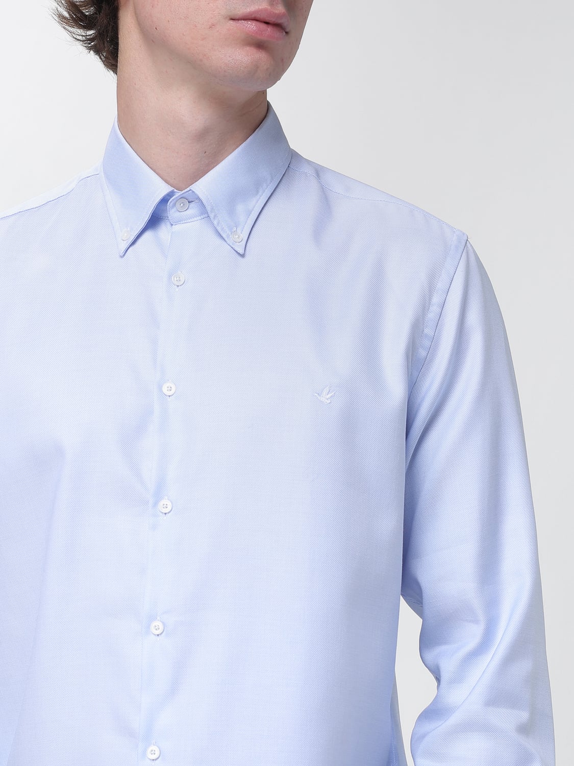 BROOKSFIELD CHEMISE: Chemise Brooksfield en coton structuré avec logo et col boutonné, Bleu Azur - Img 3