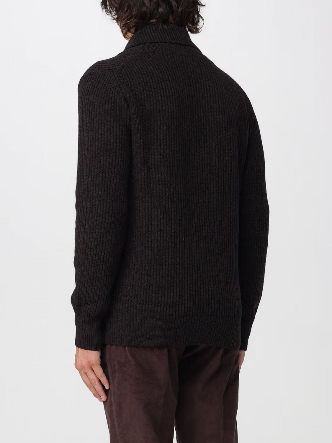 BROOKSFIELD SWEATER: Shawl Collar Ribbed Wool Cardigan Brooksfield with Buttons, Brown - Img 2