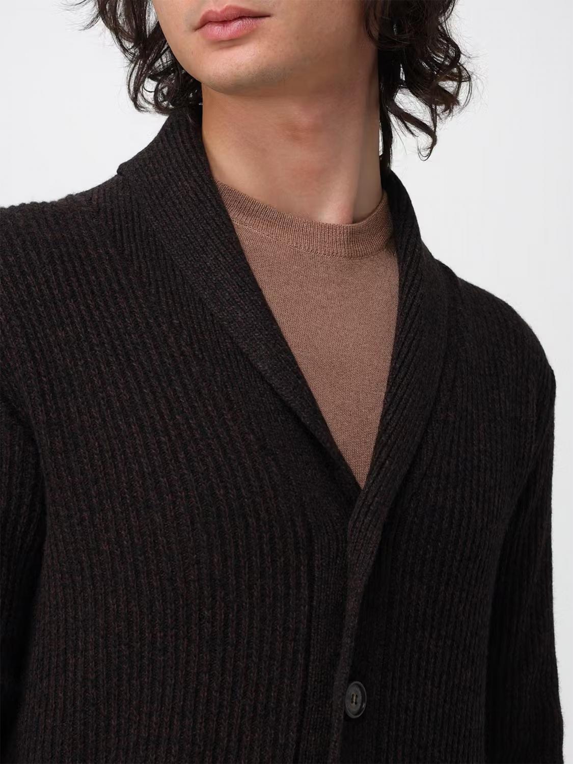 BROOKSFIELD SWEATER: Shawl Collar Ribbed Wool Cardigan Brooksfield with Buttons, Brown - Img 4