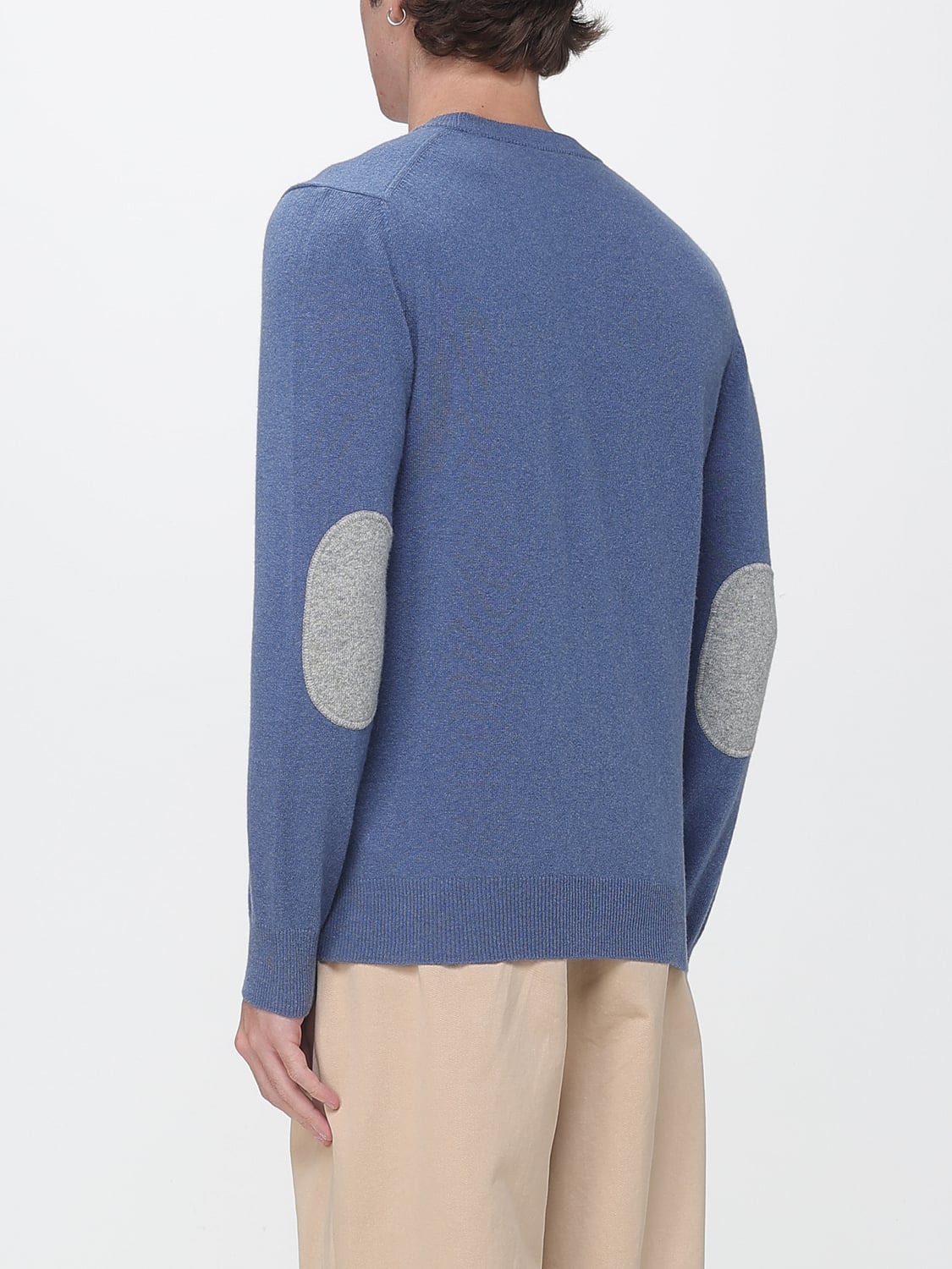 BROOKSFIELD SWEATER: Brooksfield Pure Wool Crewneck Jumper with Embroidered Logo, Gnawed Blue - Img 2