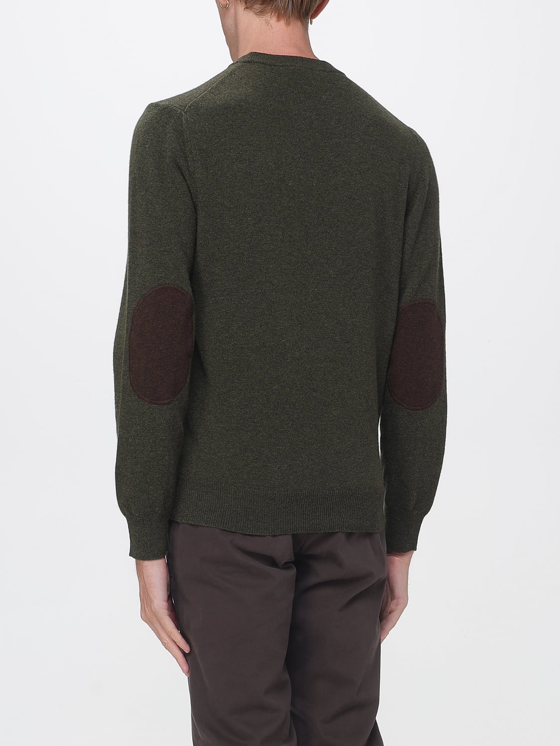 BROOKSFIELD SWEATER: Brooksfield Pure Wool Crewneck Jumper with Embroidered Logo, Military - Img 2