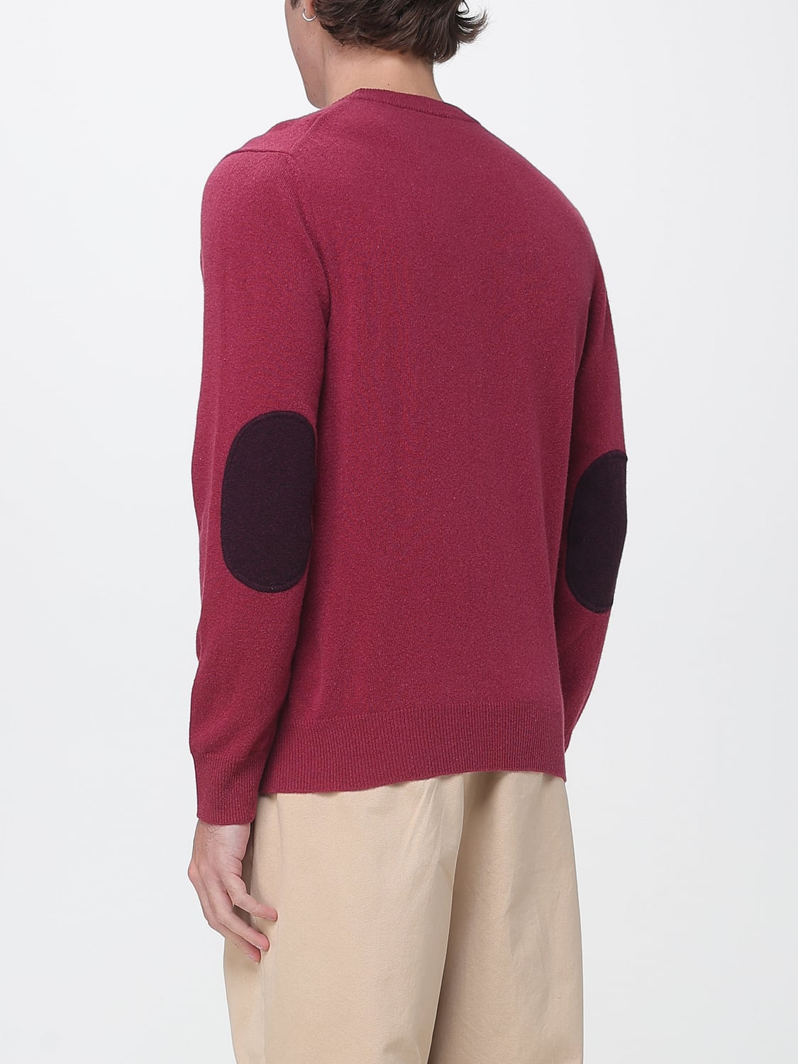 BROOKSFIELD SWEATER: Brooksfield Pure Wool Crewneck Jumper with Embroidered Logo, Cyclamen - Img 2