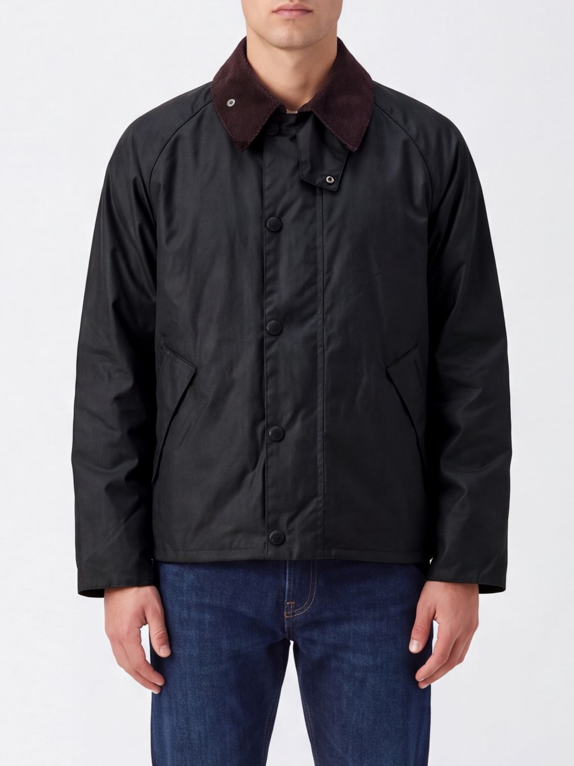 BARBOUR JACKET: Transport Short Waxed Cotton Jacket Barbour with Corduroy Collar, Green - Img 1