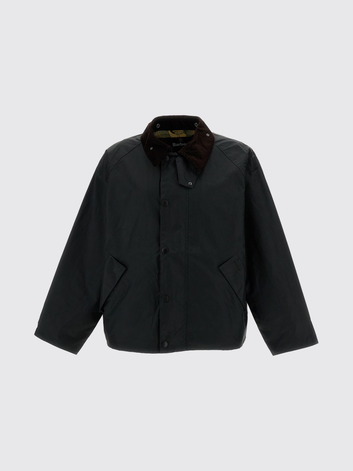 BARBOUR JACKET: Transport Short Waxed Cotton Jacket Barbour with Corduroy Collar, Green - Img 2