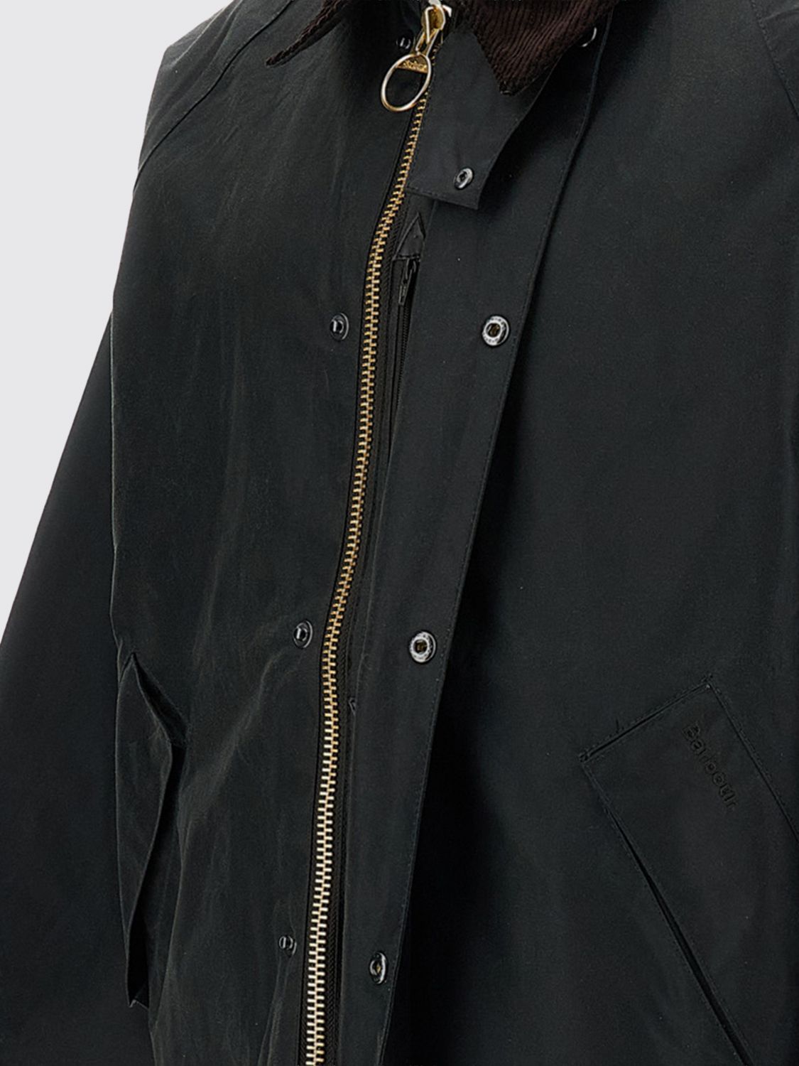 BARBOUR JACKET: Transport Short Waxed Cotton Jacket Barbour with Corduroy Collar, Green - Img 4