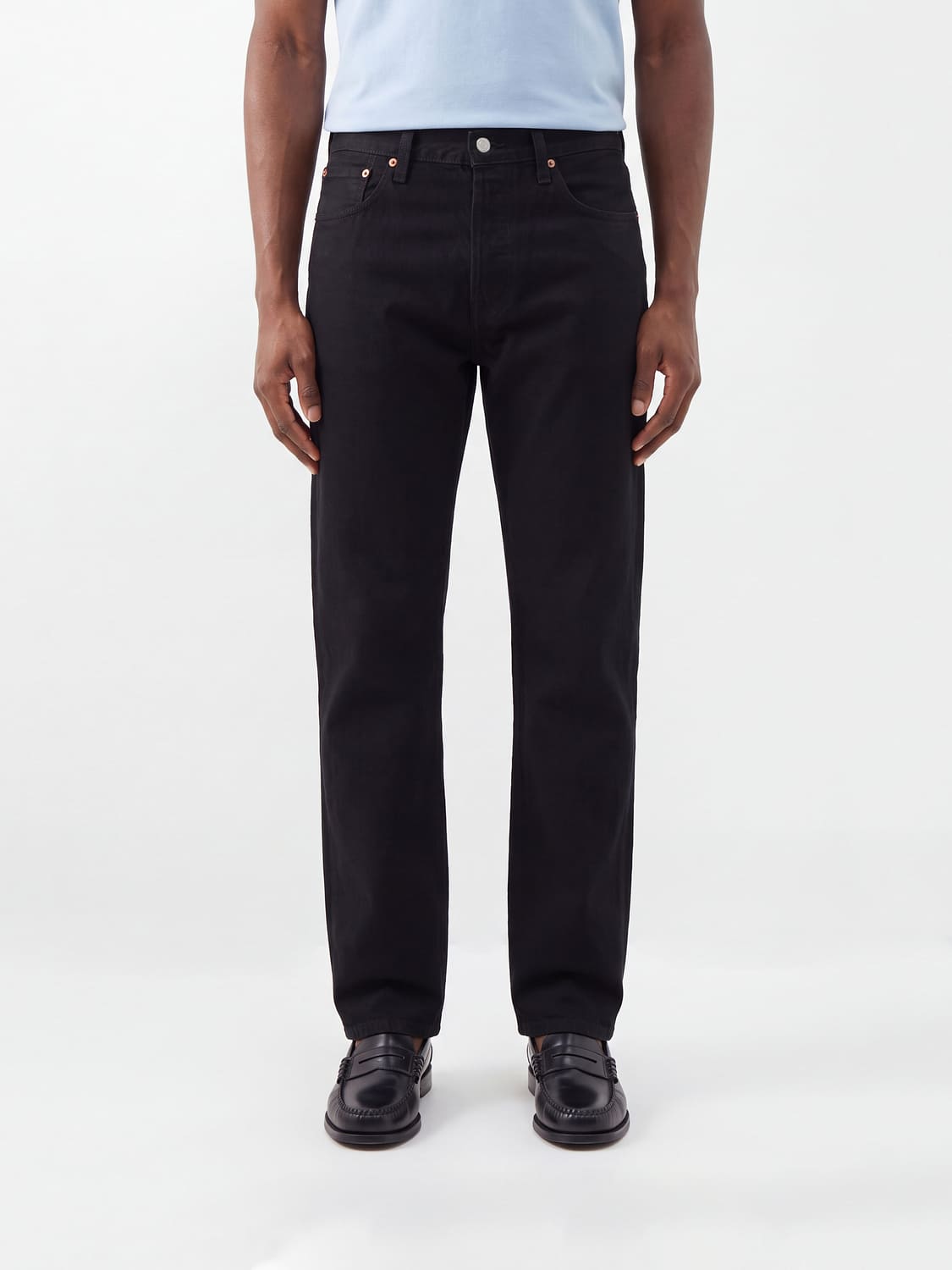 LEVI'S JEANS: Jean 501® Levi's à jambe droite en denim de coton avec taille mi-haute, Noir - Img 1
