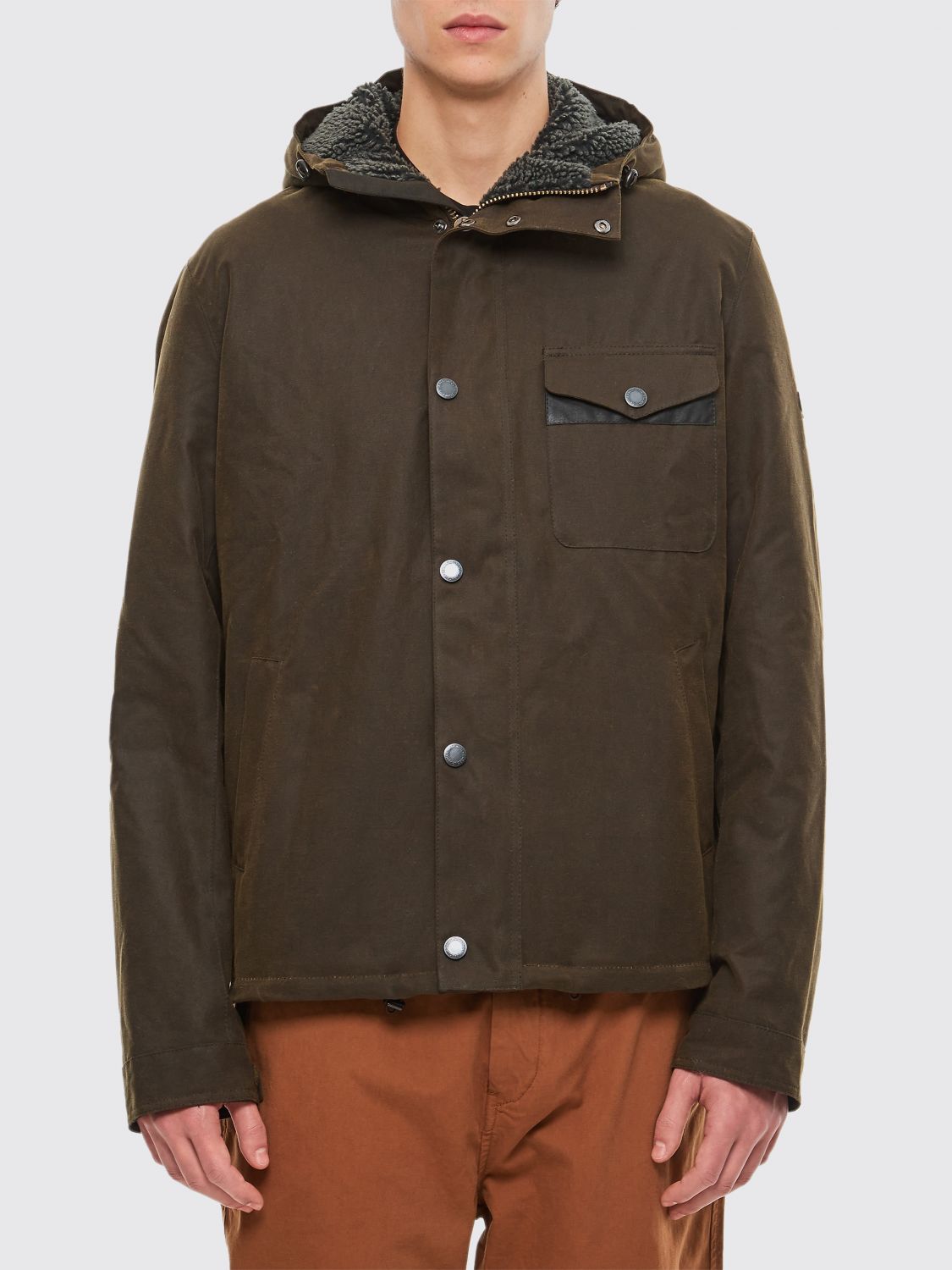 BARBOUR 外套: BARBOUR 带贴袋的连帽蜡棉夹克, 绿色 - Img 1