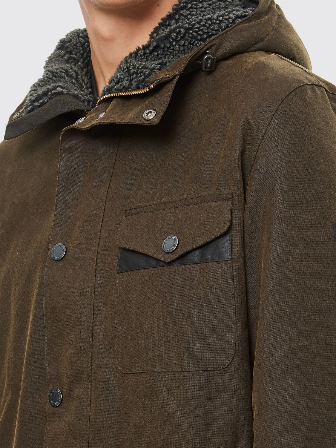 BARBOUR 外套: BARBOUR 带贴袋的连帽蜡棉夹克, 绿色 - Img 4