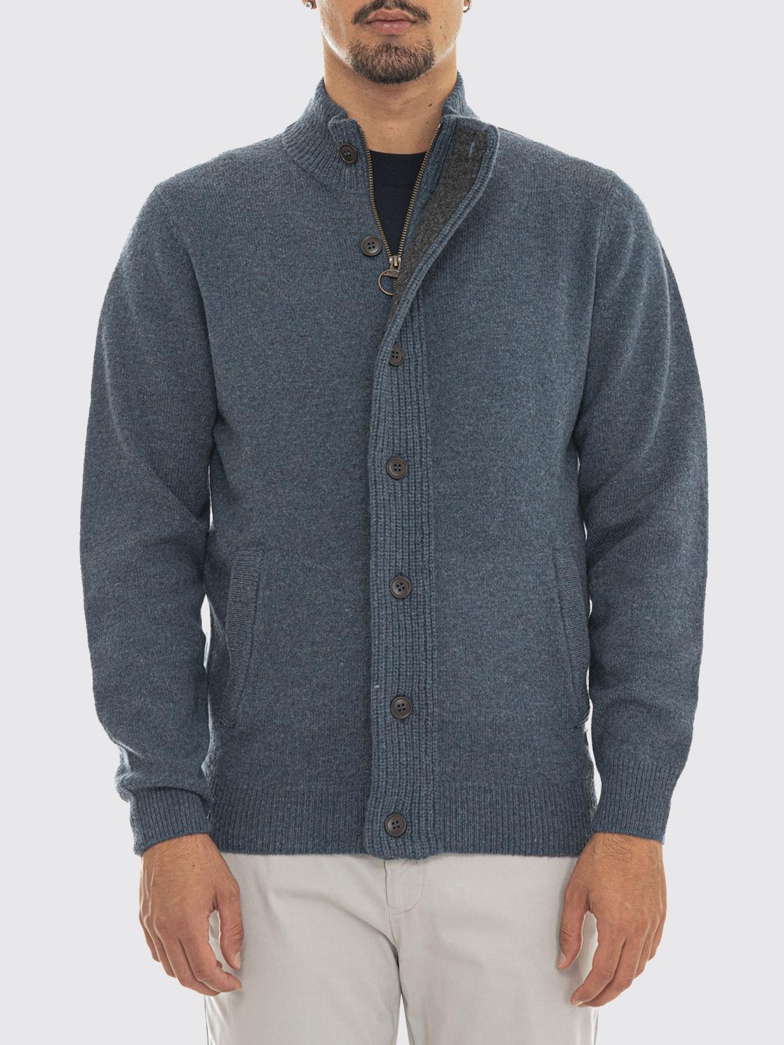 BARBOUR PULL: Gilet Barbour en pure laine à col montant et fermeture boutonnée, Denim - Img 1
