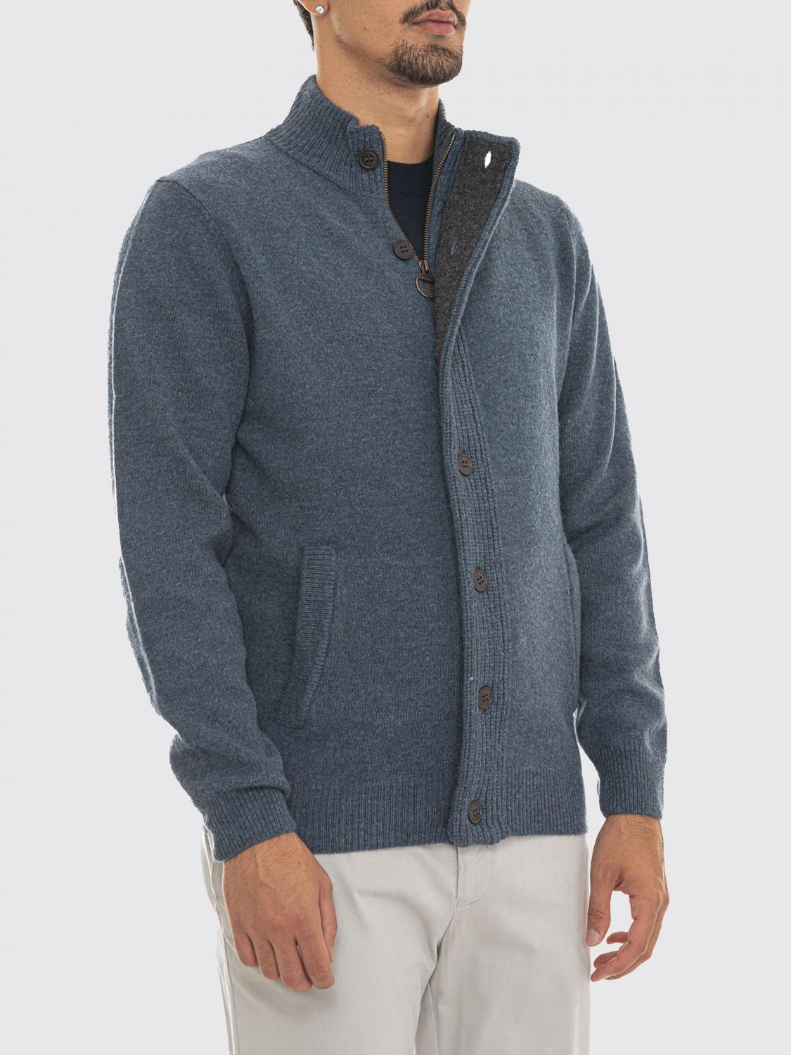 BARBOUR PULL: Gilet Barbour en pure laine à col montant et fermeture boutonnée, Denim - Img 3