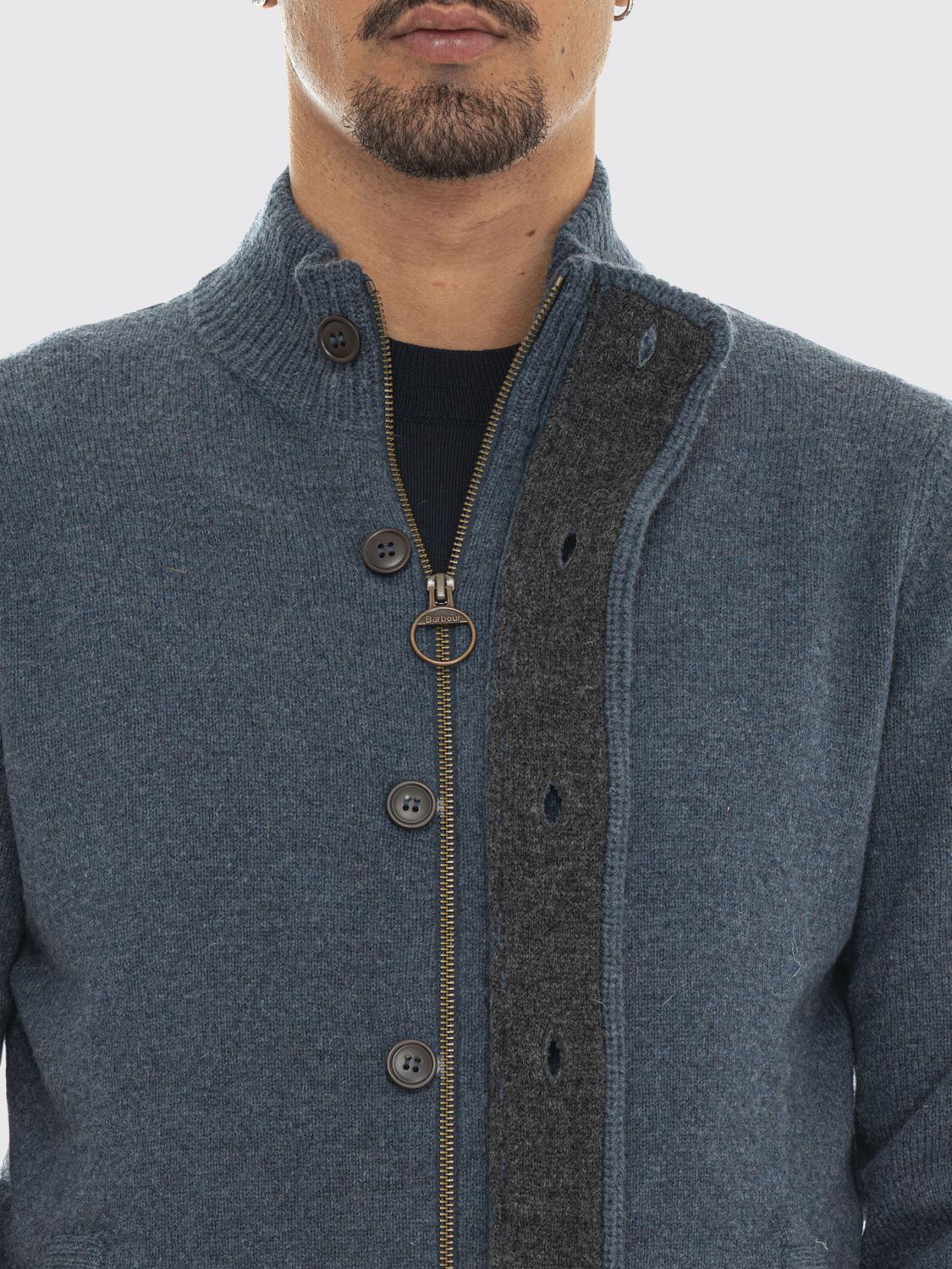 BARBOUR PULL: Gilet Barbour en pure laine à col montant et fermeture boutonnée, Denim - Img 4