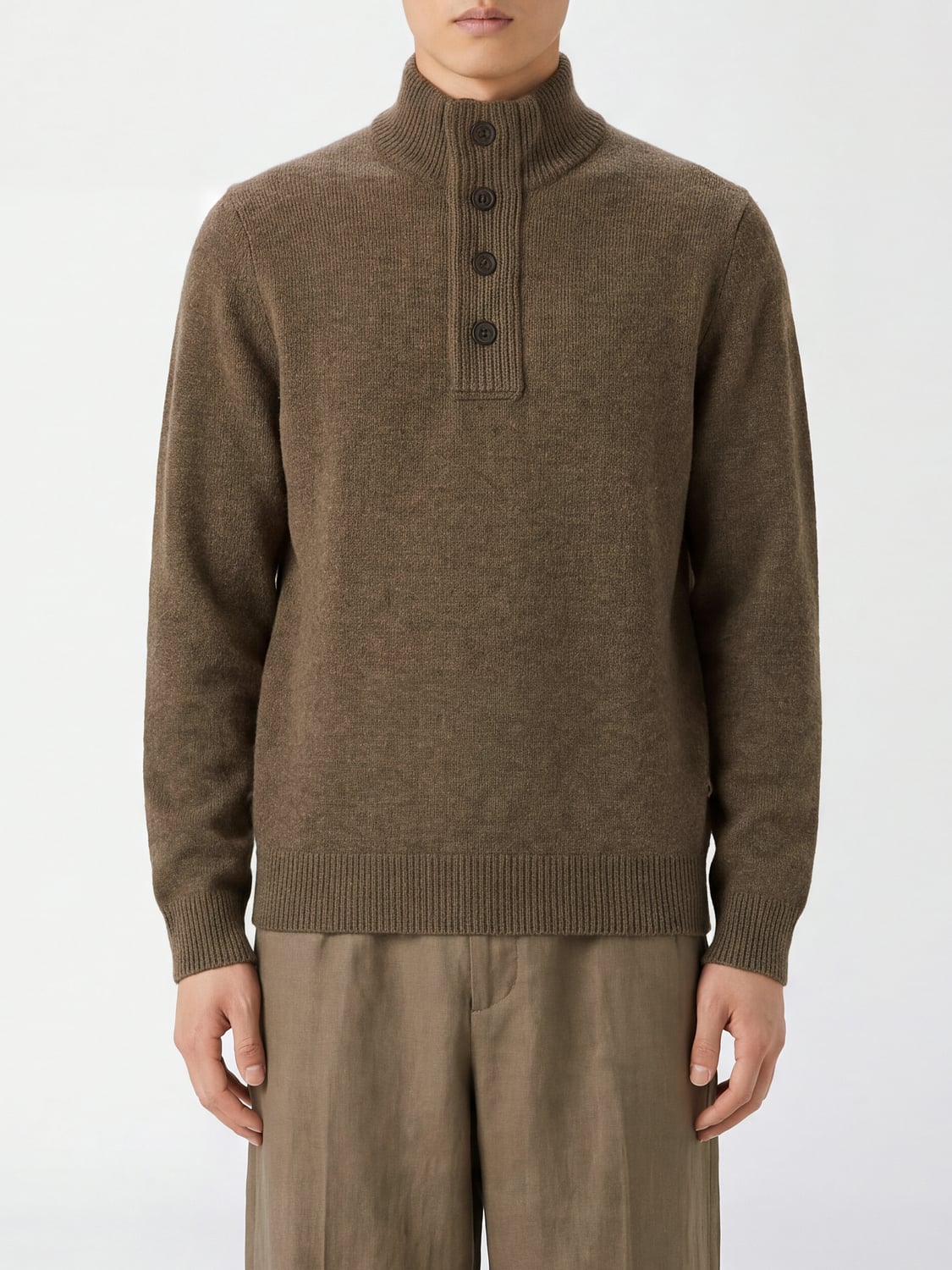 BARBOUR SWEATER: Barbour High Neck Pure Wool Jumper with Patches and Buttons, Grey - Img 1