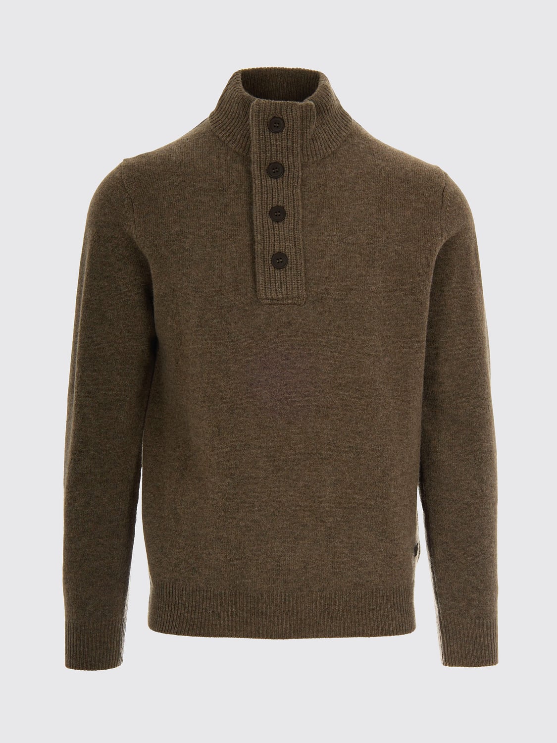 BARBOUR SWEATER: Barbour High Neck Pure Wool Jumper with Patches and Buttons, Grey - Img 2