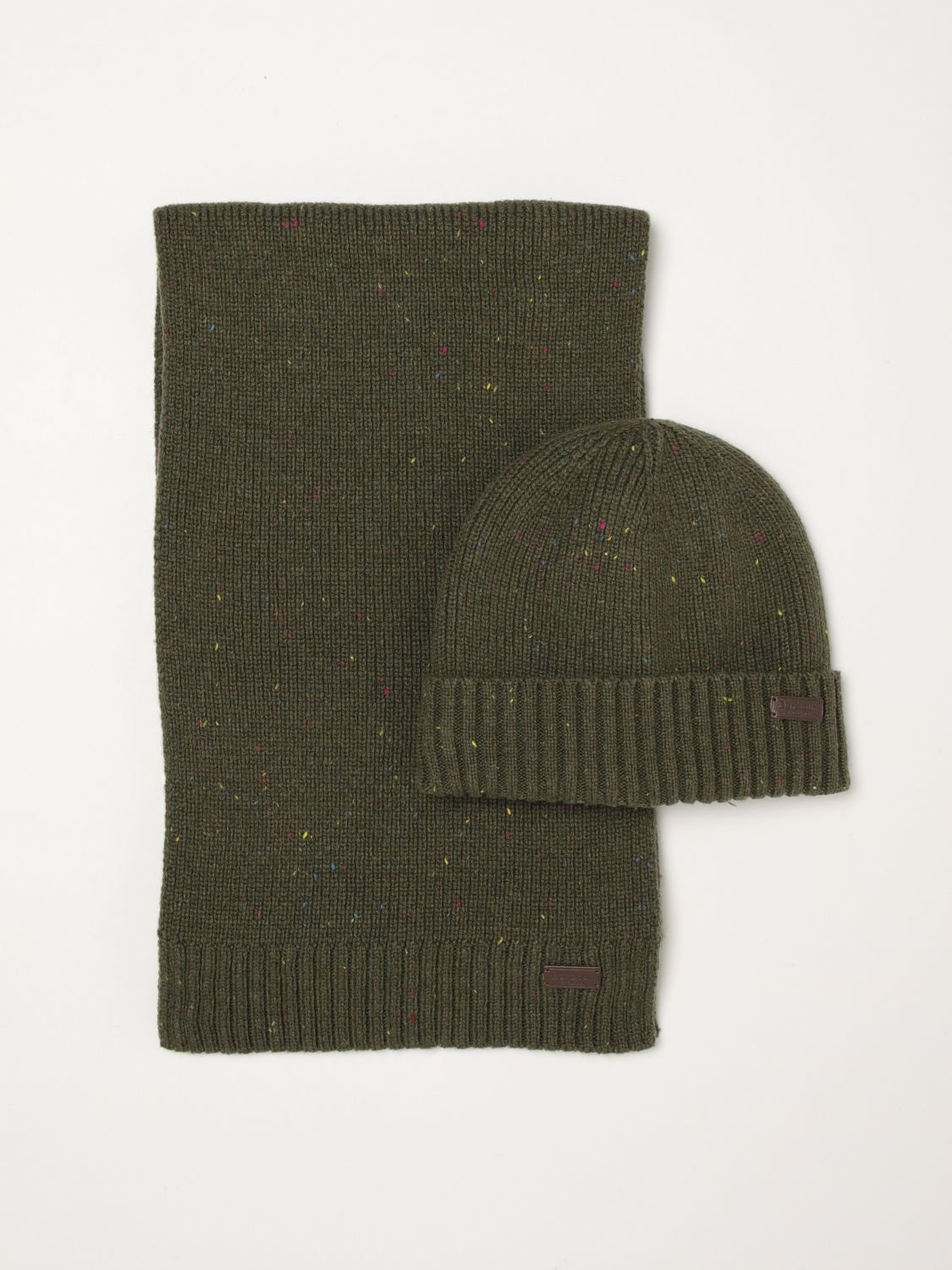 BARBOUR HAT: Barbour Wool Blend Beanie Hat and Scarf Gift Set with Applied Logo, Green - Img 1