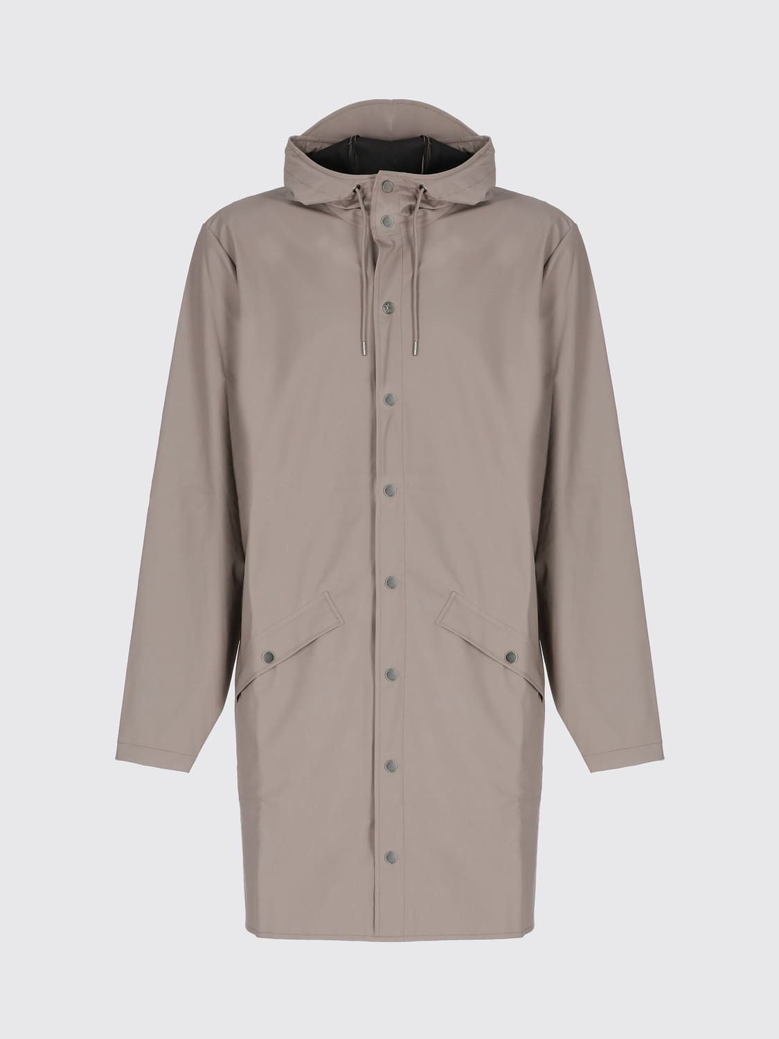 RAINS JACKET: Rains Knee-Length Hooded Raincoat in Recycled Technical Fabric, Grey - Img 2