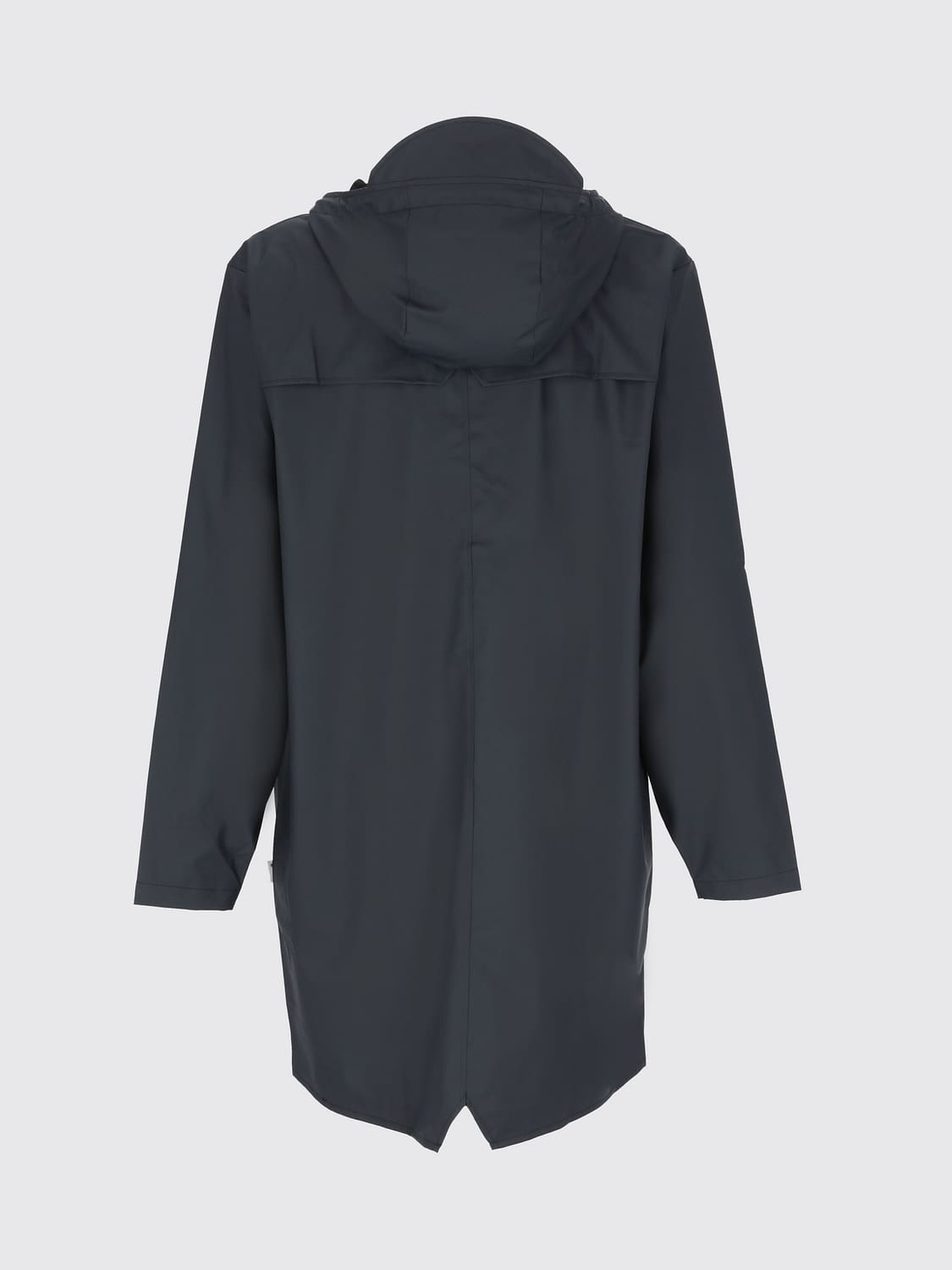 RAINS JACKET: Rains Knee-Length Hooded Raincoat in Recycled Technical Fabric, Navy - Img 3