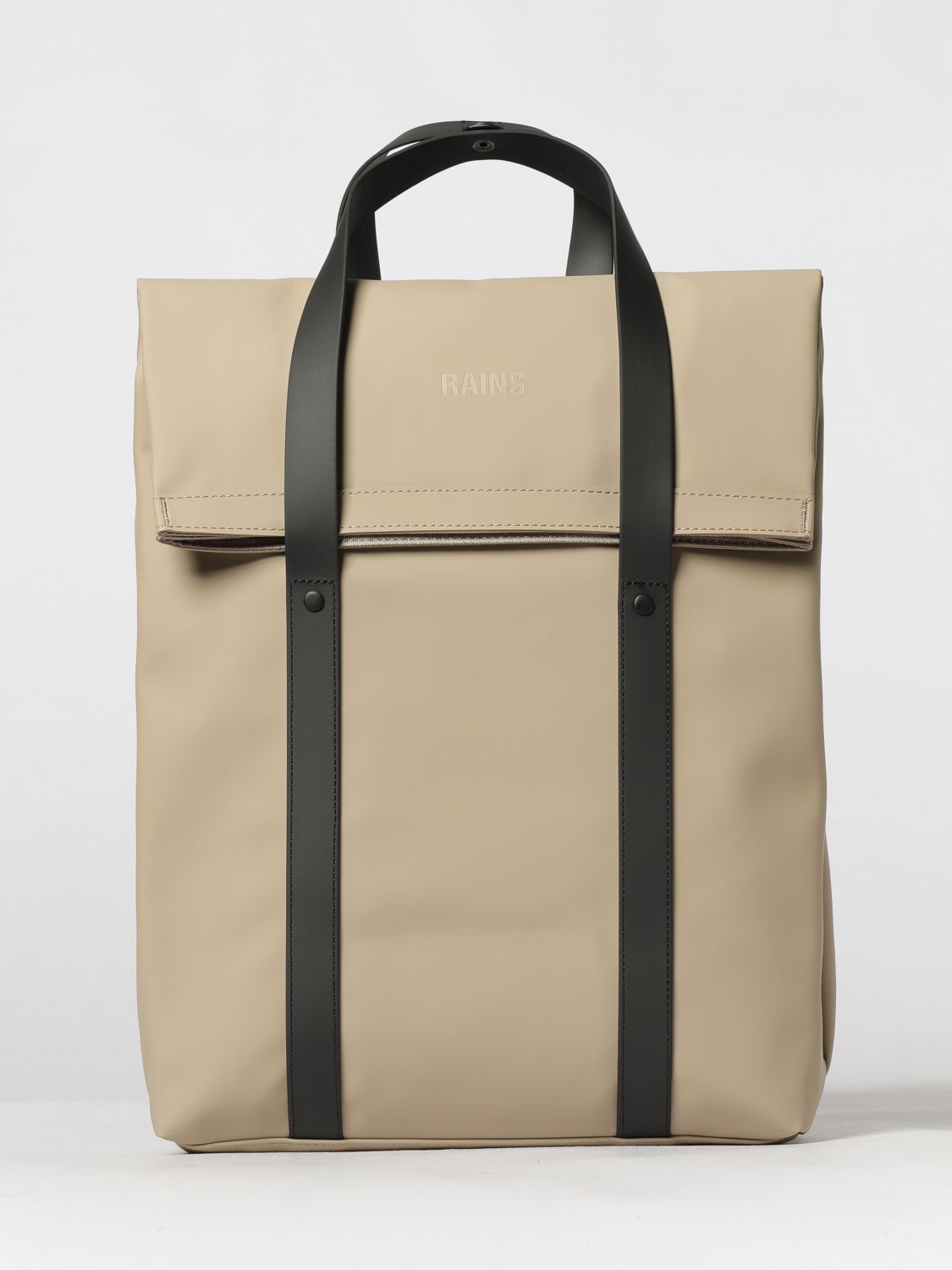 RAINS BACKPACK: Rains 2 Way Waterproof Polyester Tote Backpack with Flap Closure, Beige - Img 1