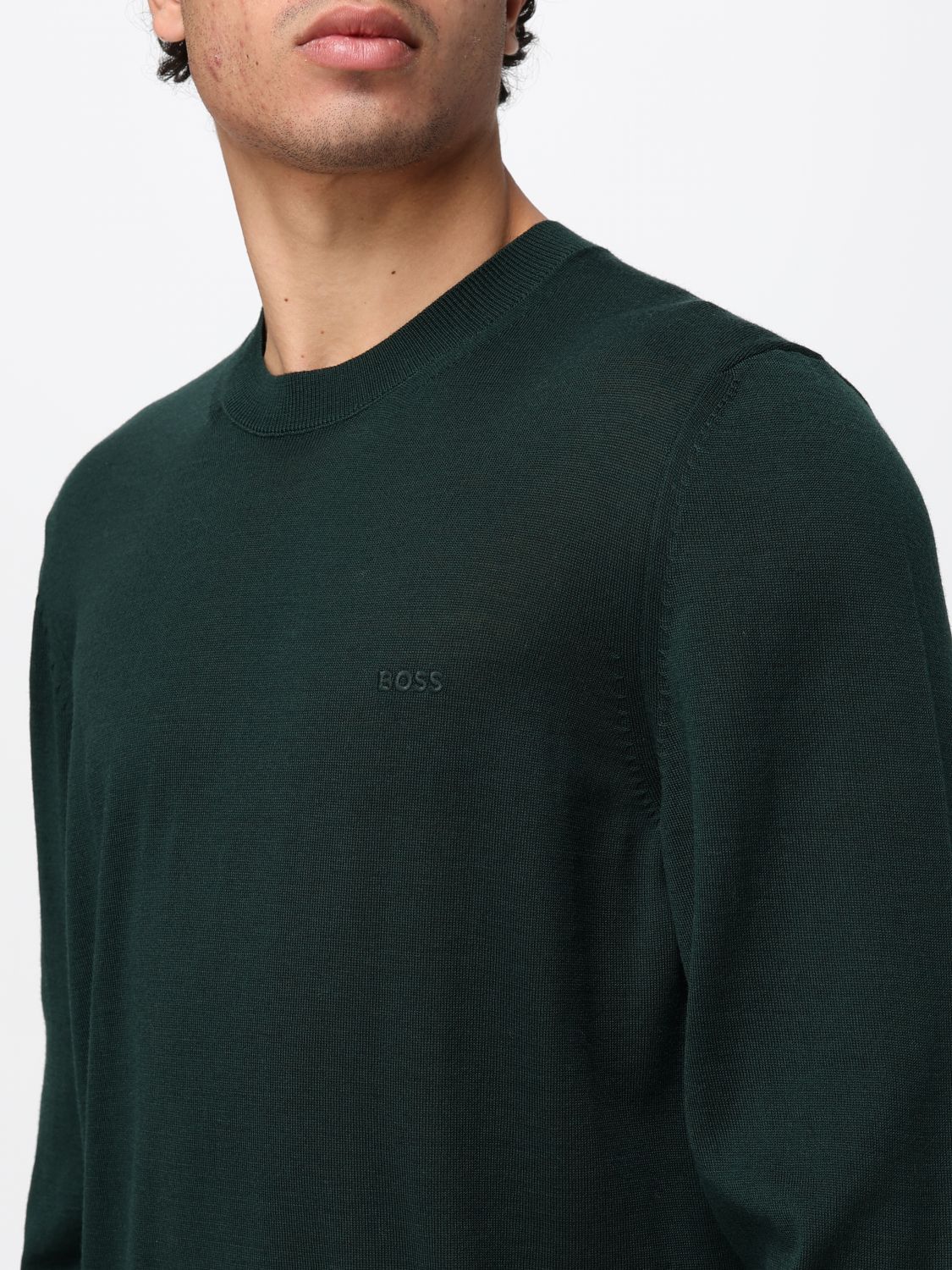 BOSS SWEATER: Boss Crew-Neck Jumper in Pure Wool with Long Sleeves, Green - Img 3